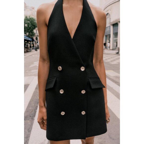 ZARA HALTER MINI BLAZER DRESS - Picture 1 of 7